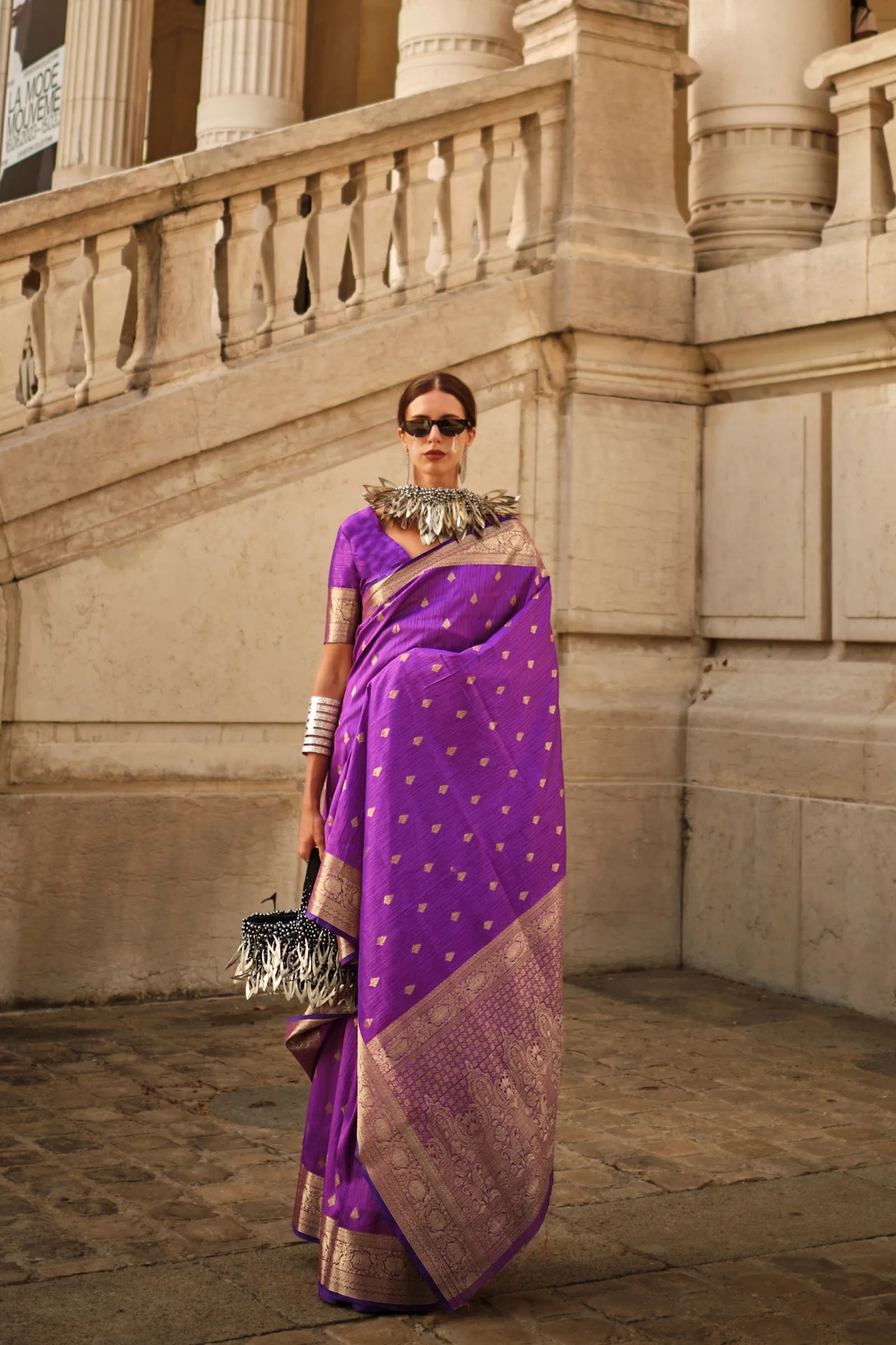 Purple Khaddi Silk Saree