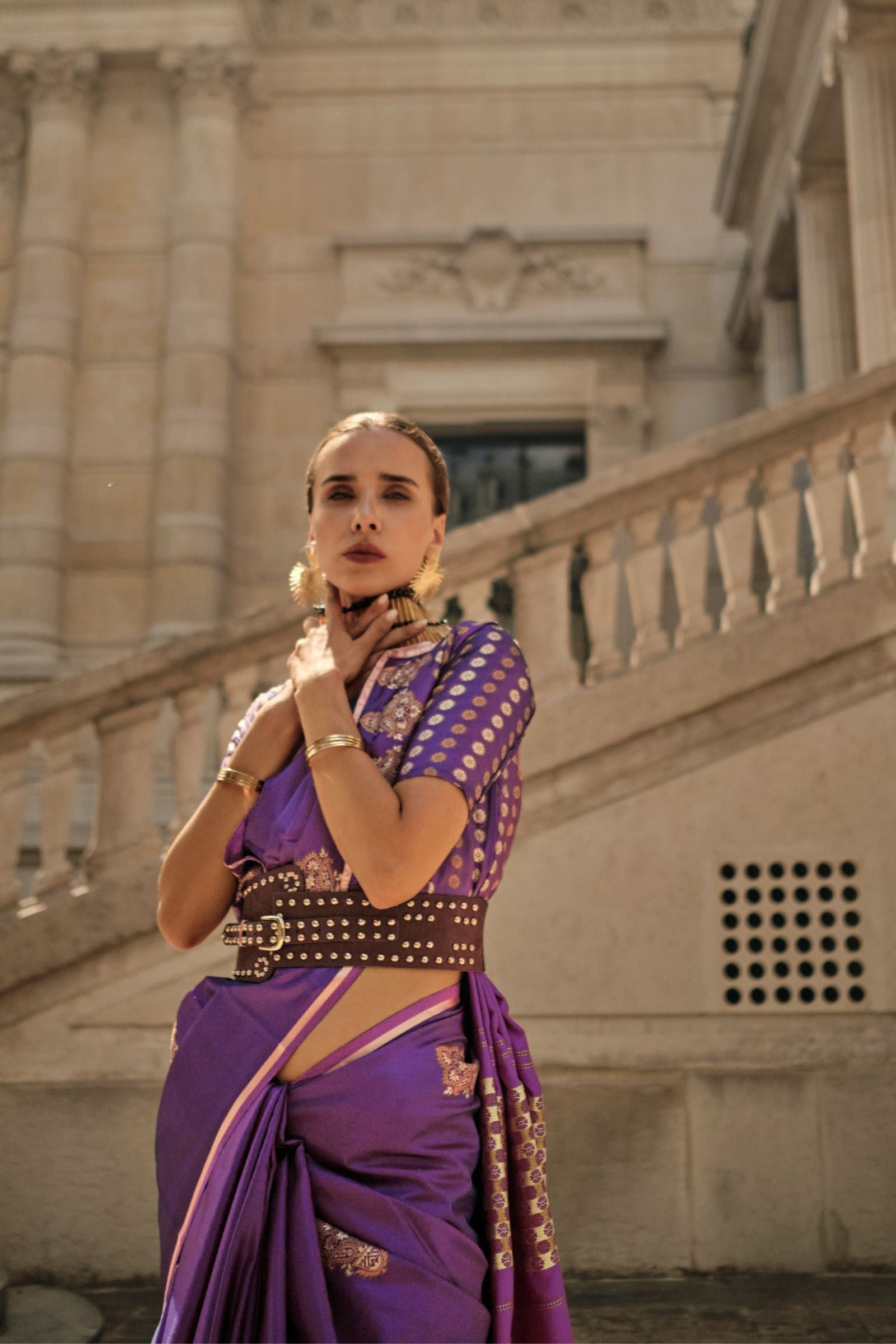 Purple Premium Jacquard Weaving Satin Saree