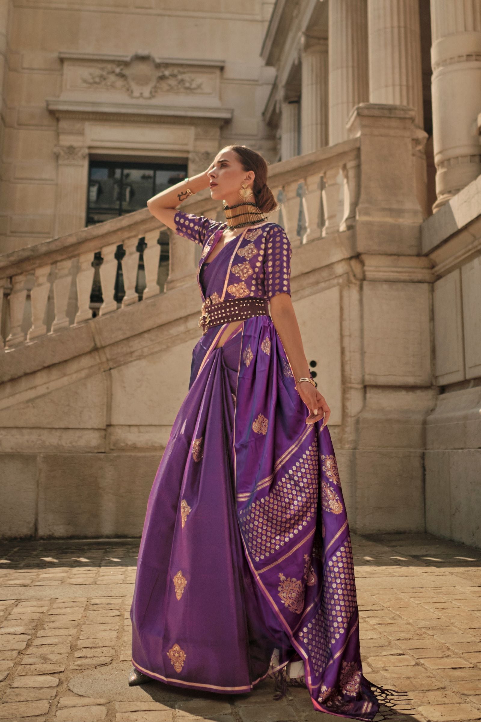 Purple Premium Jacquard Weaving Satin Saree