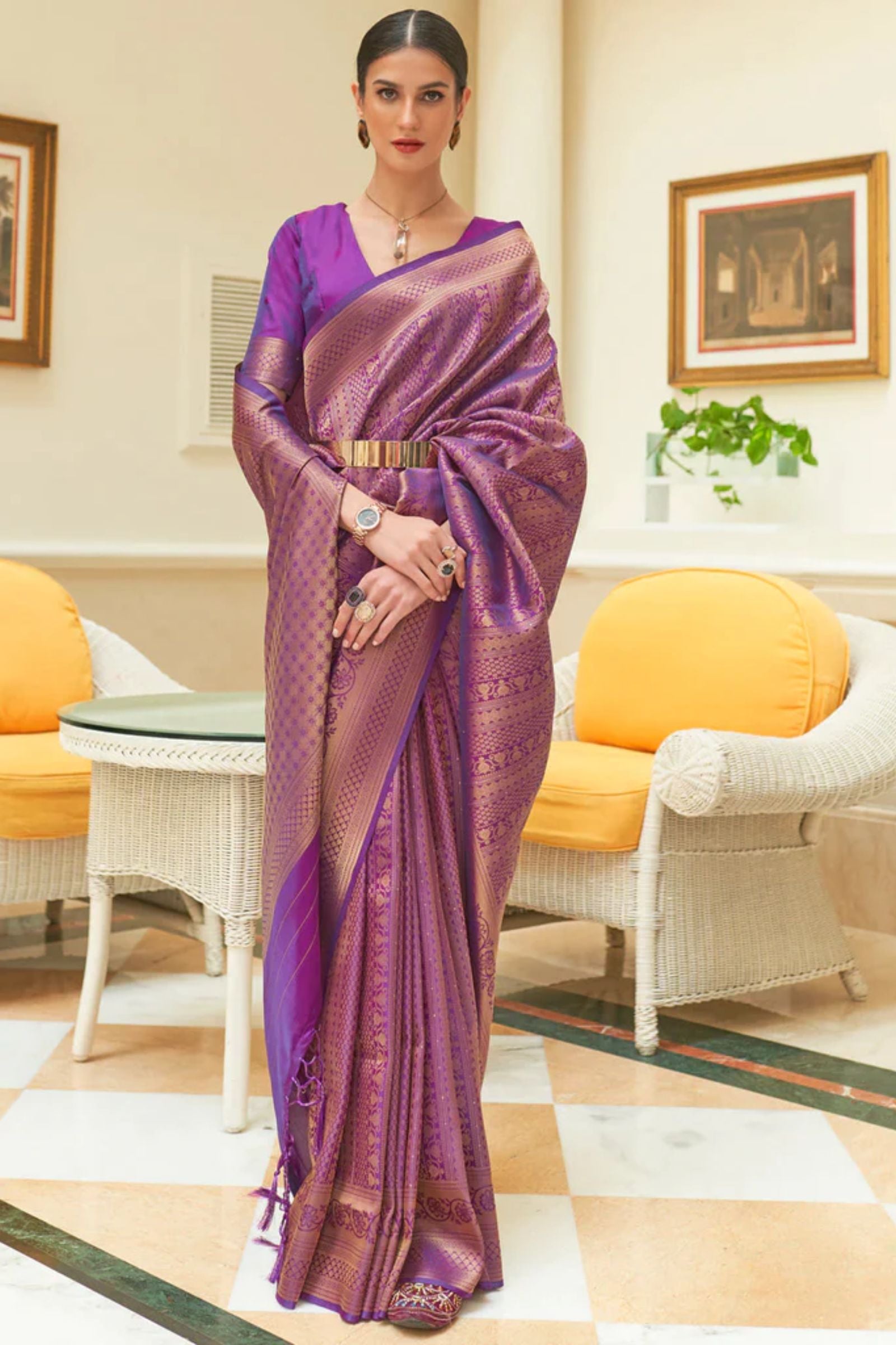 Purple Gold Zari Woven Kanjivaram Silk Saree