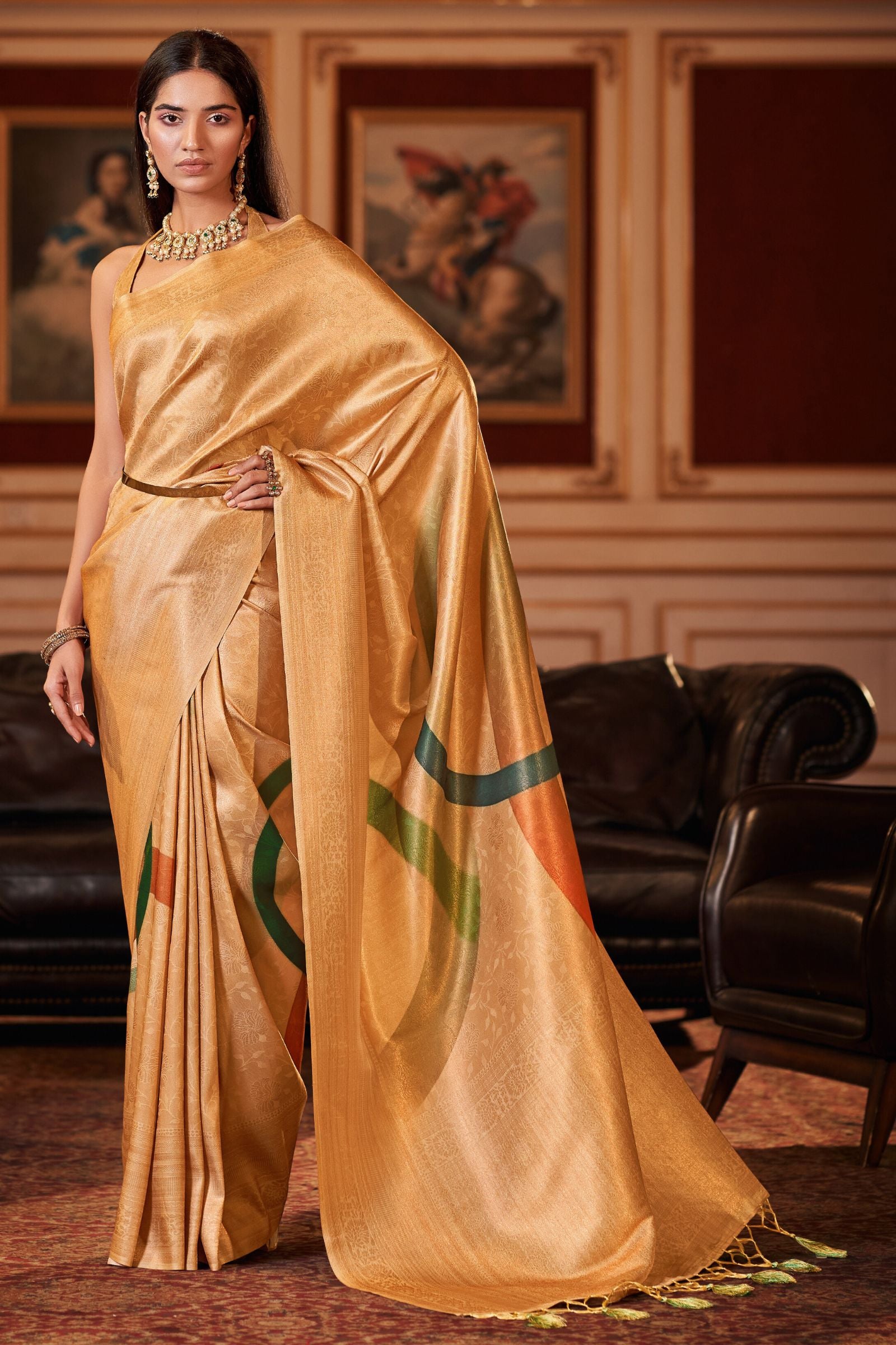 Golden Yellow Fancy Silk Saree