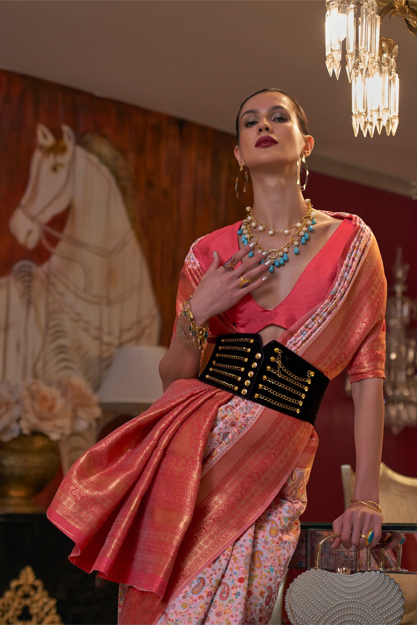 Pastel Pink Kashmiri Woven Modal Saree
