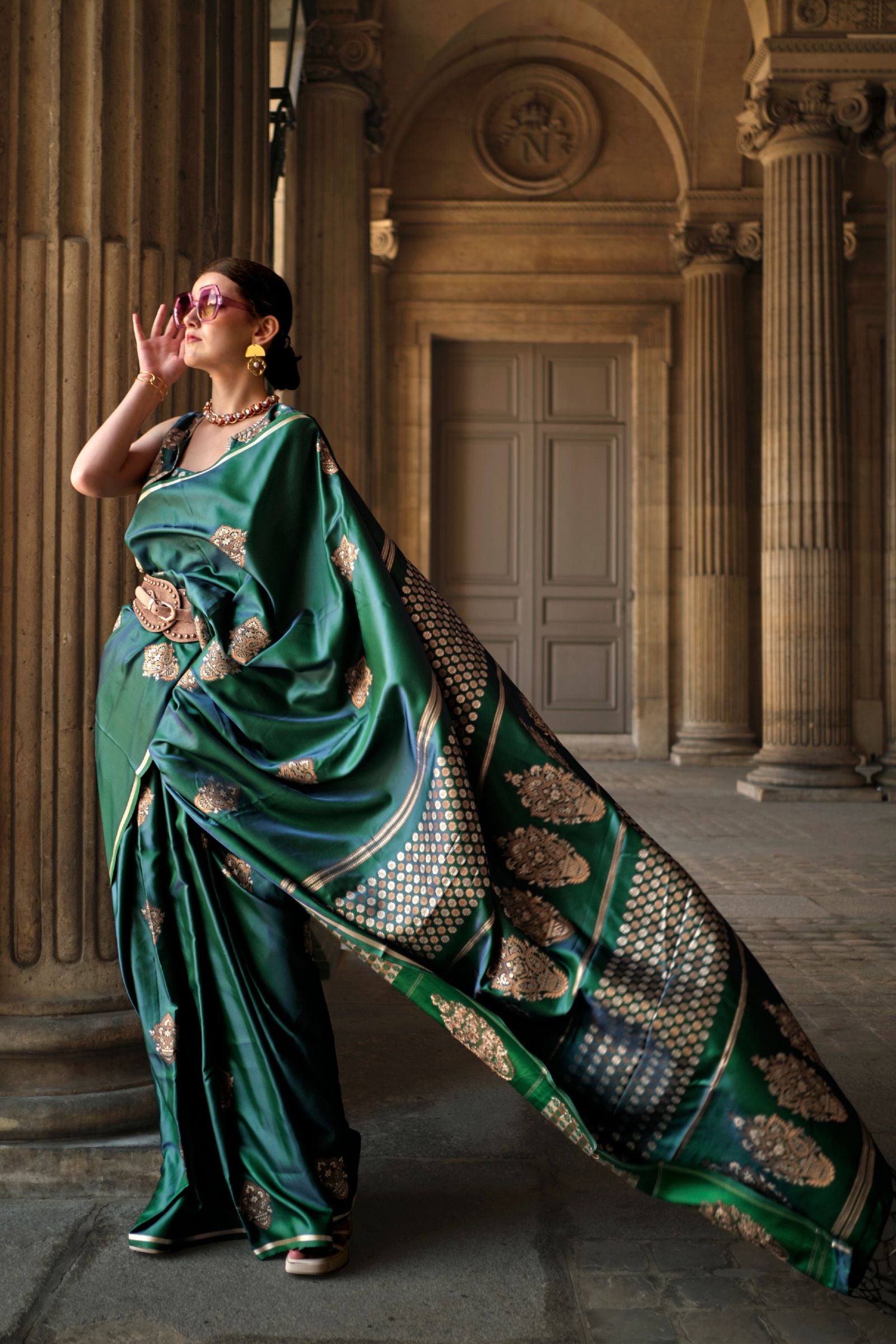 Dark Green Premium Jacquard Weaving Silk Saree