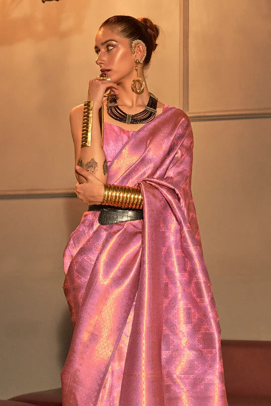 Carissma Pink Kanjivaram Woven Silk Saree – MySilkLove
