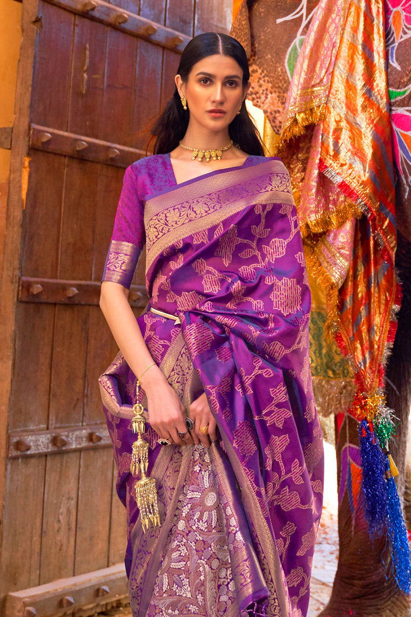 Purple Golden Zari Woven Kanjivaram Saree