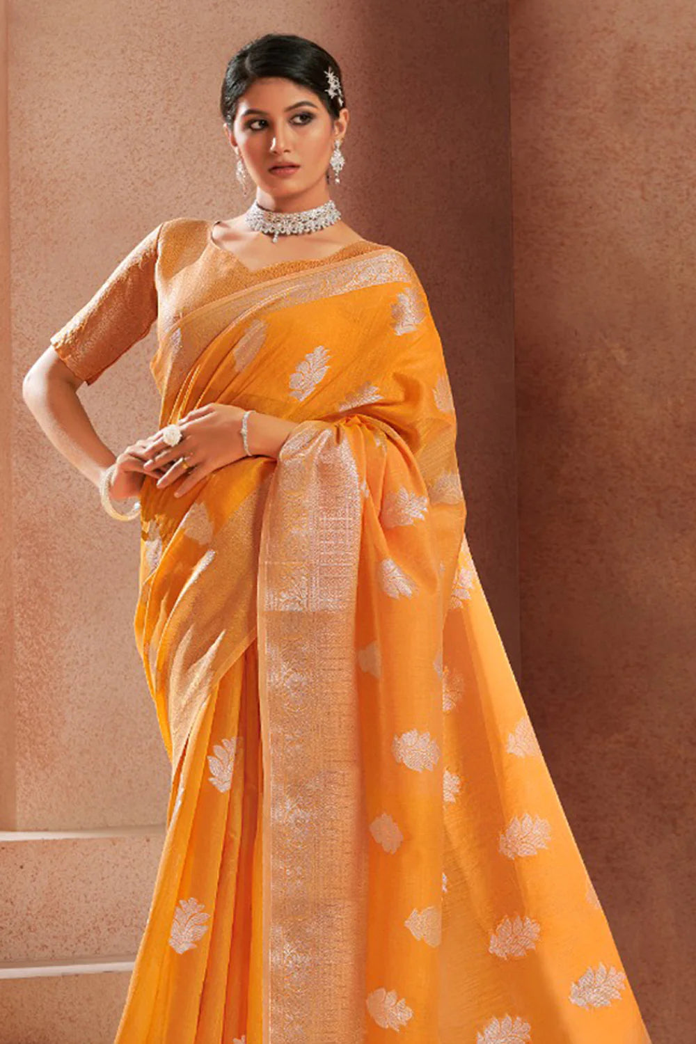Orange Tissue Silk Saree