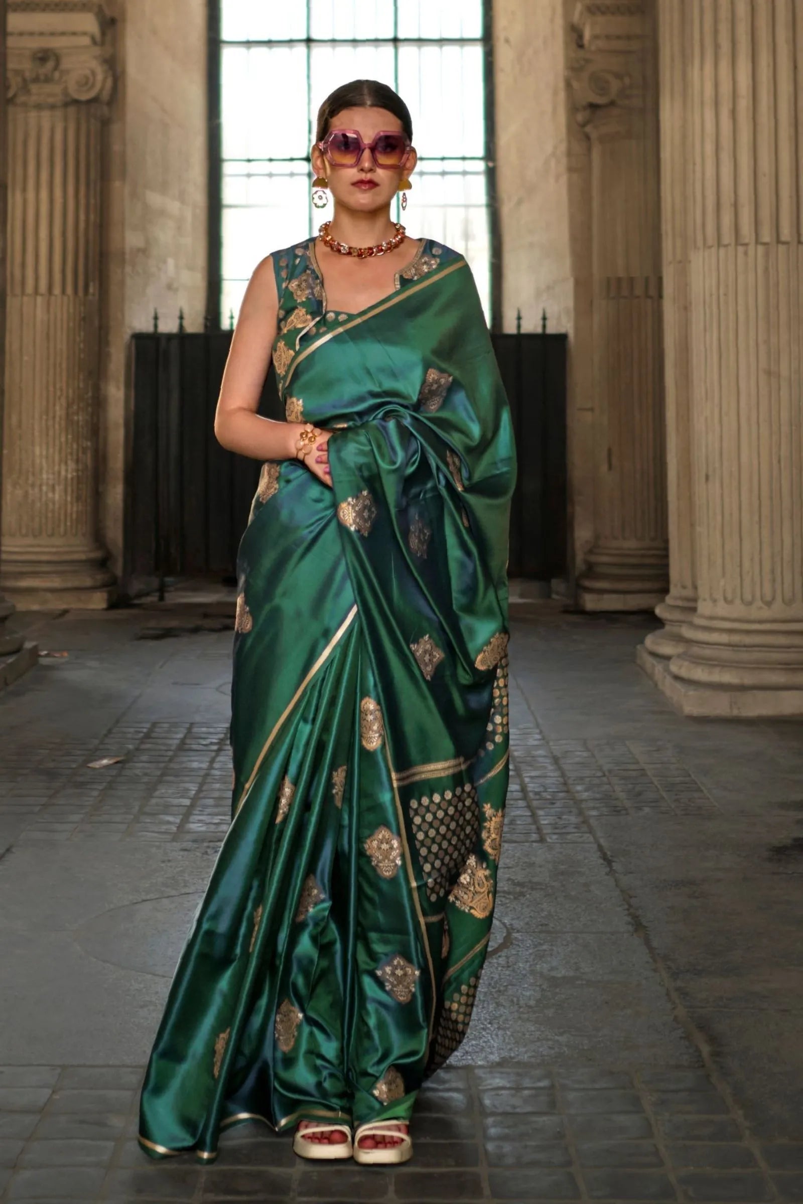 Dark Green Premium Jacquard Weaving Silk Saree