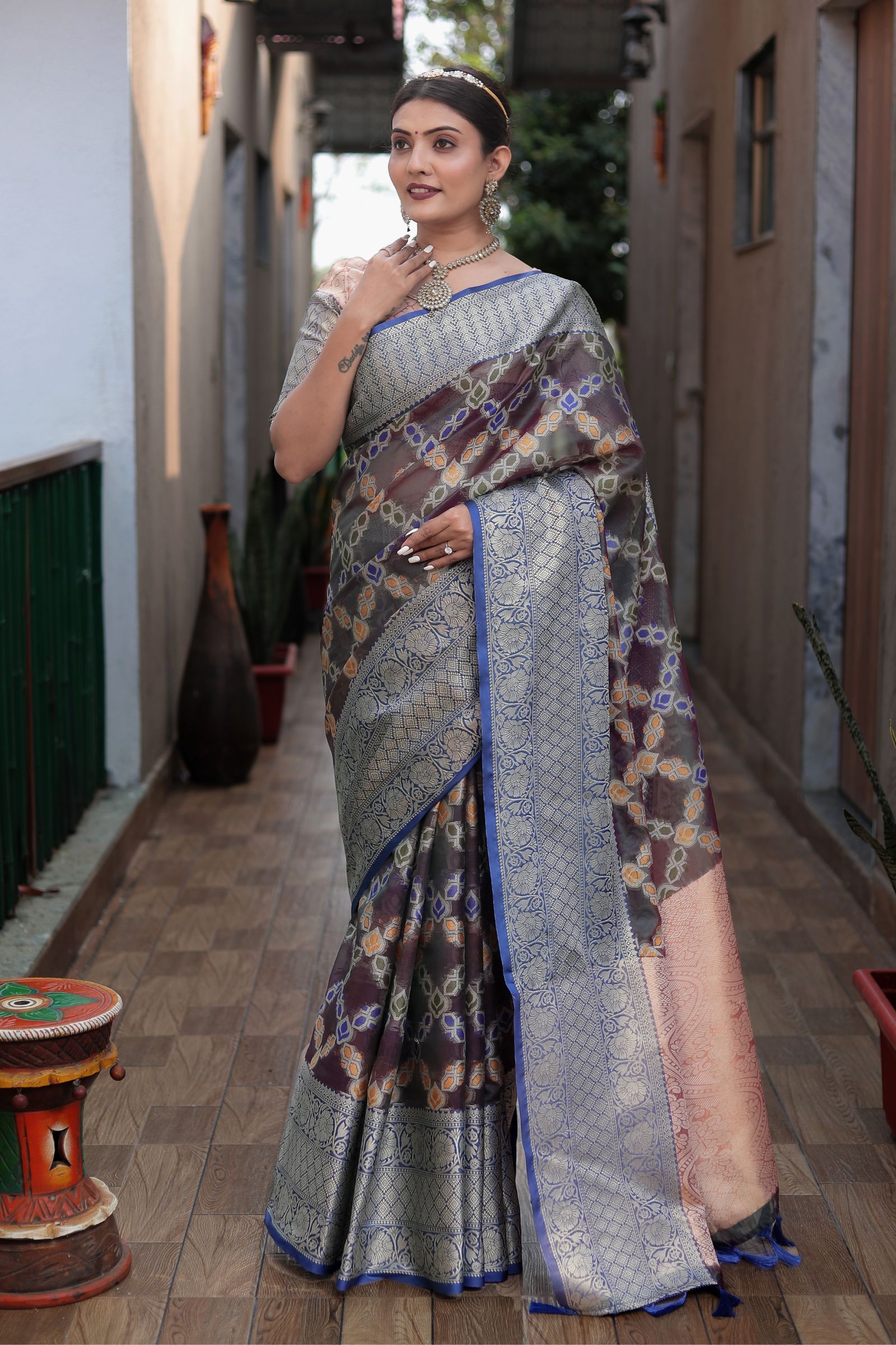 Mauve Banarasi Katan Silk Saree with Silver Zari - Iraah.Store